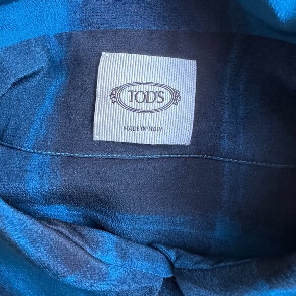 Tod's Button-Down Elaborate Collar Shirt | Blue & Black Plaid | Size IT 38 US 4 - Picture 4 of 10